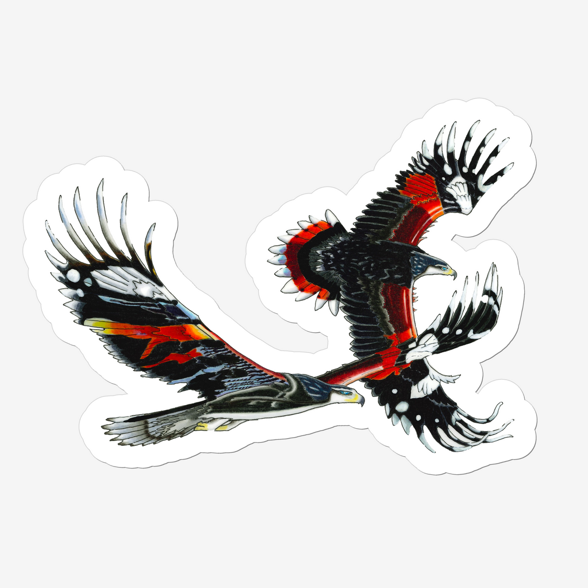 sticker of two eagles in the colours of the Red Admiral Butterfly