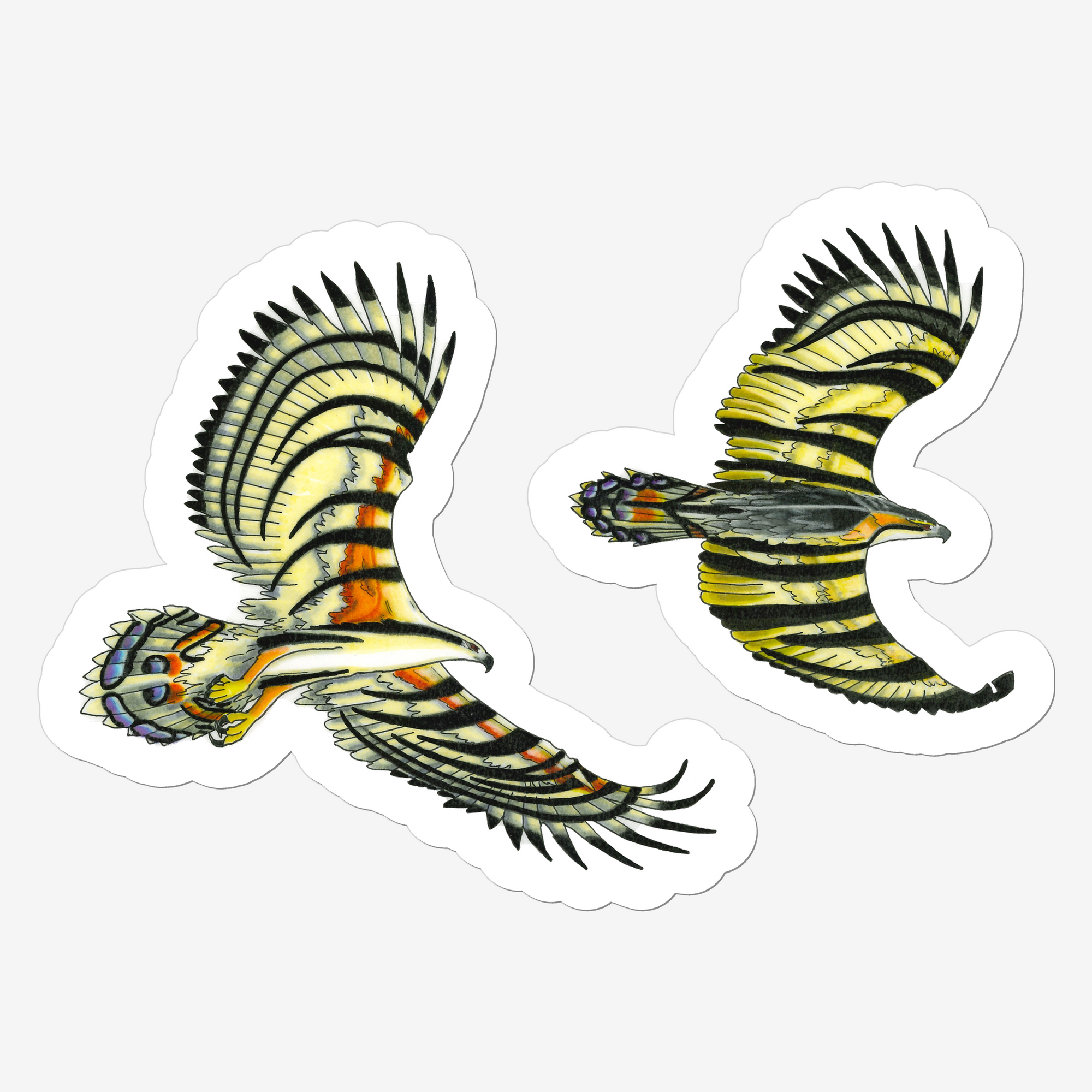 sticker of two eagles in the colours of the Scarce Swallowtail Butterfly